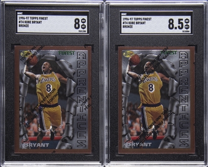 1996-97 Finest #74 Kobe Bryant Rookie Card With Coating - Lot of (2) - SGC NM-MT+ 8.5 & SGC NM-MT 8